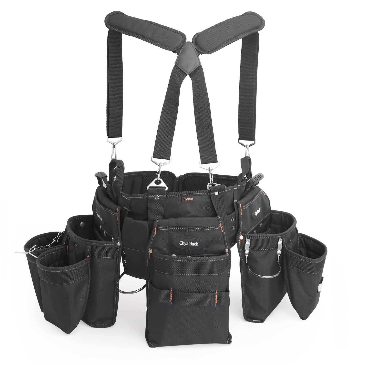 Chyaidach 16-Pockets Tool Belts for man with Suspenders, Detachable & Adjustable Tool Pouches Bag & Back Support Tool belt Combo For Chyaidach