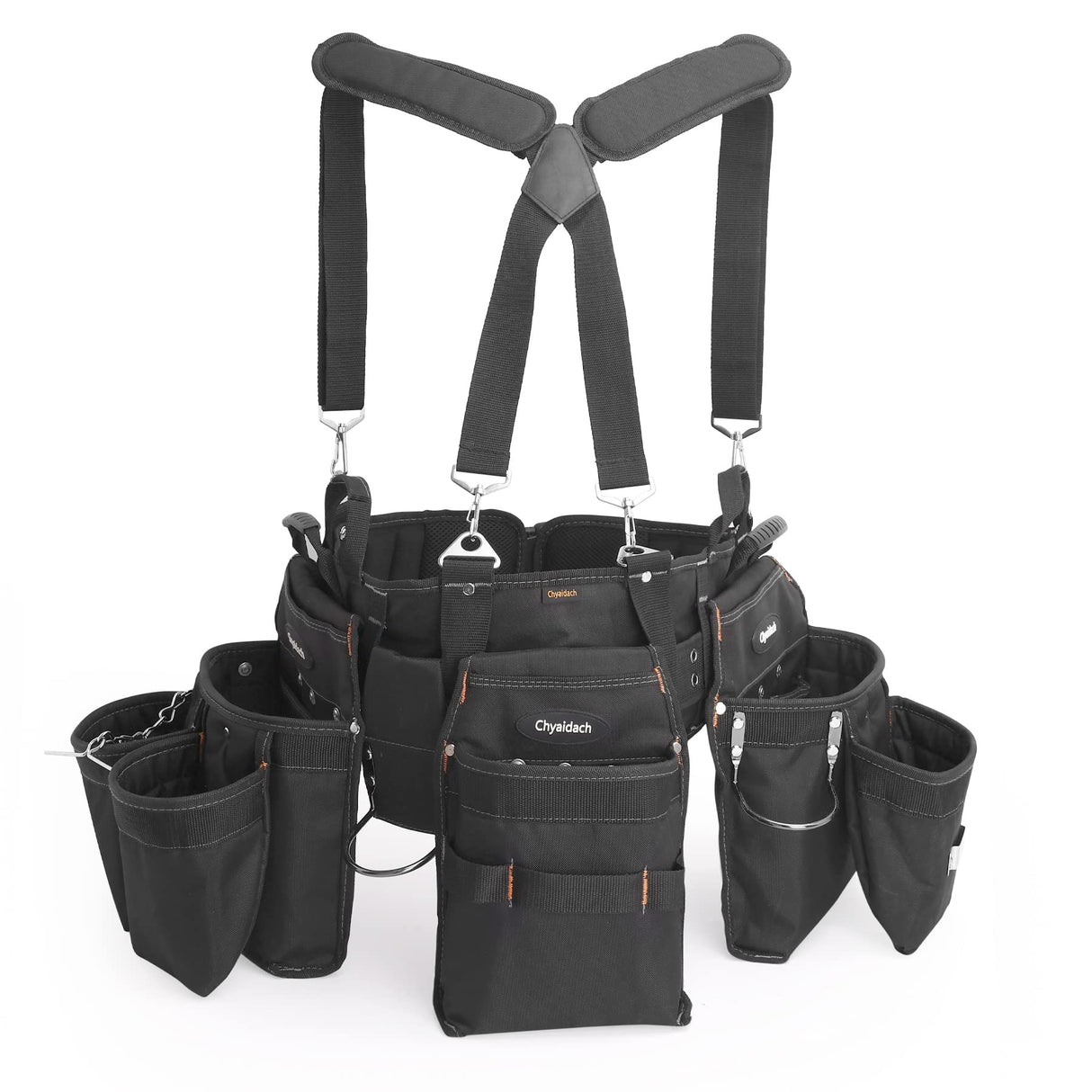 Chyaidach 16-Pockets Tool Belts for man with Suspenders, Detachable & Adjustable Tool Pouches Bag & Back Support Tool belt Combo For Chyaidach