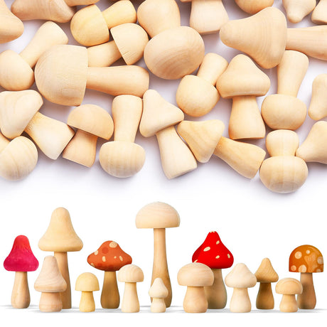40 Pcs Unfinished Wooden Mushroom Natural Mini Wood Mushrooms Various Sizes Wood Mushroom Figures for Arts and Crafts, DIY Projects Ornaments Paint Vicenpal