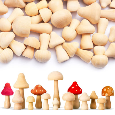 40 Pcs Unfinished Wooden Mushroom Natural Mini Wood Mushrooms Various Sizes Wood Mushroom Figures for Arts and Crafts, DIY Projects Ornaments Paint