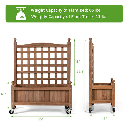 Giantex Mobile Plant Raised Bed, Wood Planter with Lattice Trellis and Wheels, Flower Box for Plant Climbing, Vertical Garden for Balcony Patio Yard - WoodArtSupply