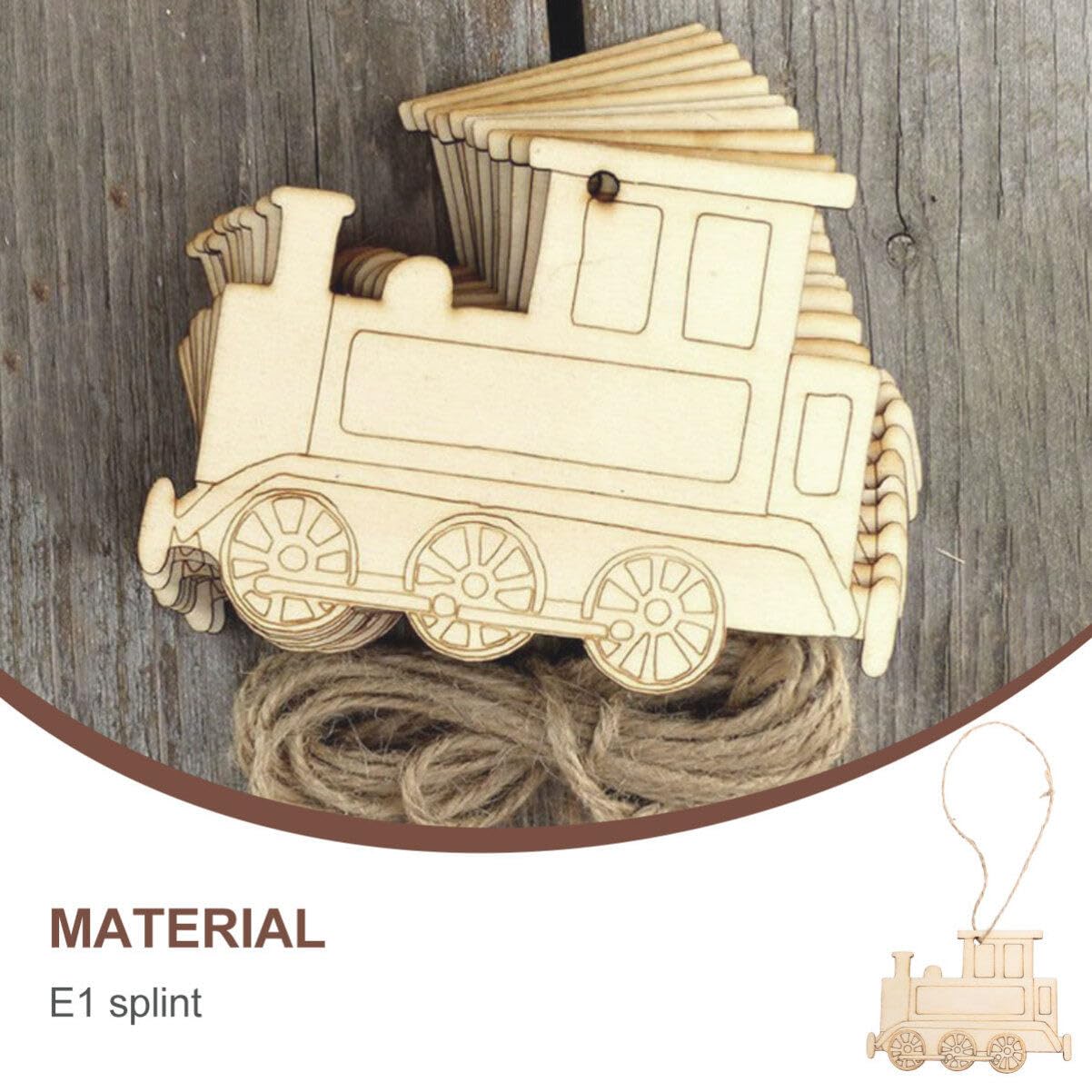 SEWACC Unfinished Wood Train Ornaments 20pcs Train Shape Blank Wood Slices Paintable Wood Slices Embellishments for DIY Crafts Christmas Holiday SEWACC