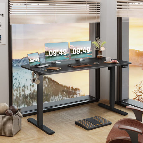 Furmax Electric Height Adjustable Standing Desk Large 55 x 24 Inches Sit Stand Up Desk Home Office Computer Desk Memory Preset with T-Shaped Metal Furmax