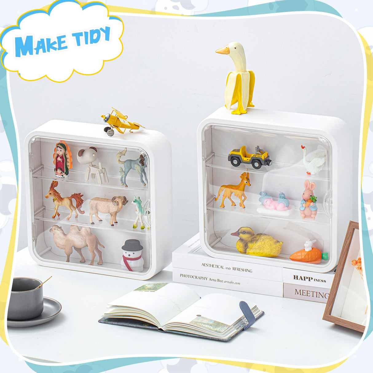 Menkxi 2 Pcs Display Case for Figures 3 Tiers Doll Storage Box Wall Mounted Clear Display Box Dust Proof Display Cabinet Organizer with Magnetic Door Menkxi