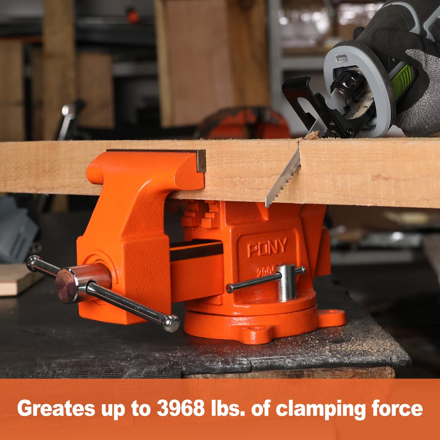 PONY Heavy Duty Bench Vise, 5-inch Jaw Width 4-inch Jaw Opening, Swivel Base with Anvil, Utility Combination Pipe Home Vise for Woodworking, One-Pair PONY