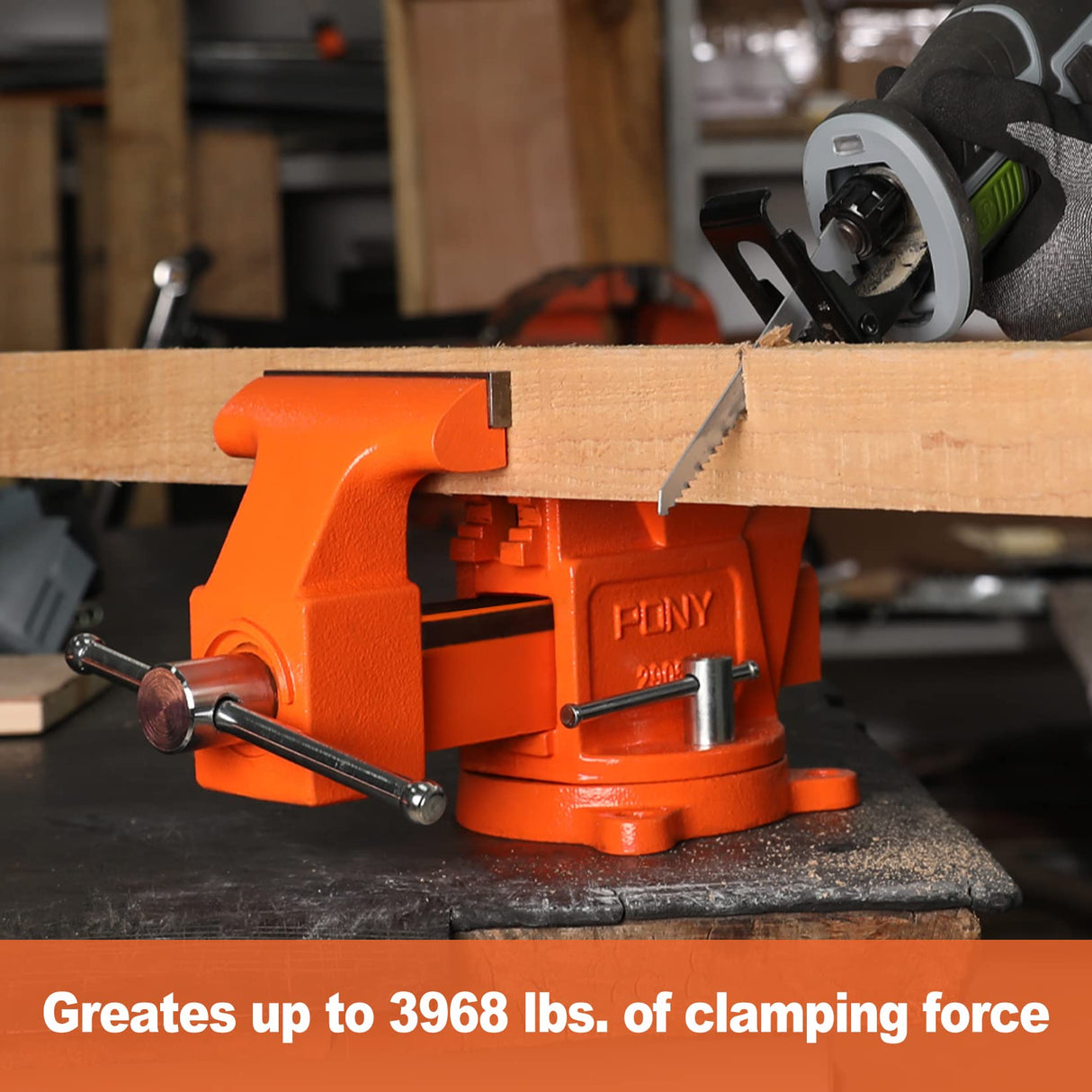 PONY Heavy Duty Bench Vise, 5-inch Jaw Width 4-inch Jaw Opening, Swivel Base with Anvil, Utility Combination Pipe Home Vise for Woodworking, One-Pair PONY