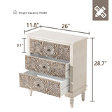 HOMPUS End Table w Flower Pattern, Nightstand w 3 Storage Drawers, Small Night Stand w Wood Grain Finish, Accent Table Side Table, Small Chest HOMPUS