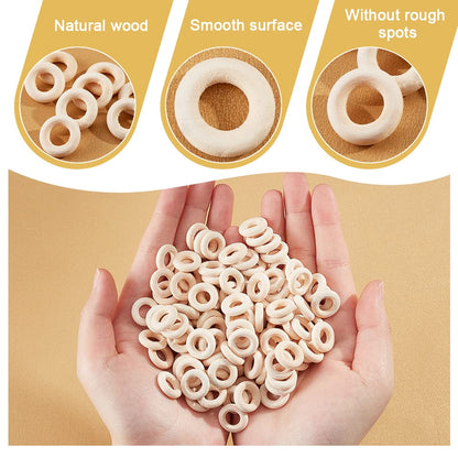 NBEADS 400 Pcs Wooden Linking Rings, 15mm Unfinished Round Wooden Charm Donut Circle Linking Rings Pendant Blank Wooden Loop for Earring Jewelry DIY