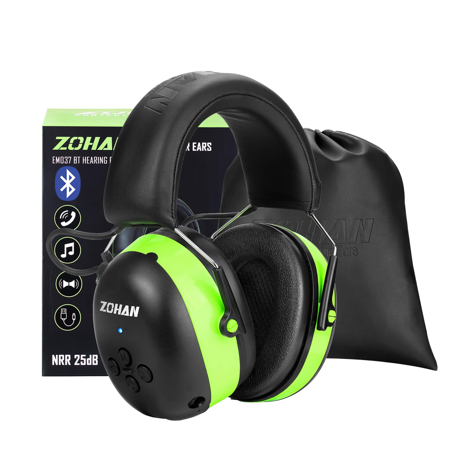 ZOHAN 037 Bluetooth Hearing Protection Headphones with 1500mAh Rechargeable Battery,NRR 25dB Noise Reduction Ear Muffs with 40H playtime for Mowing, - WoodArtSupply