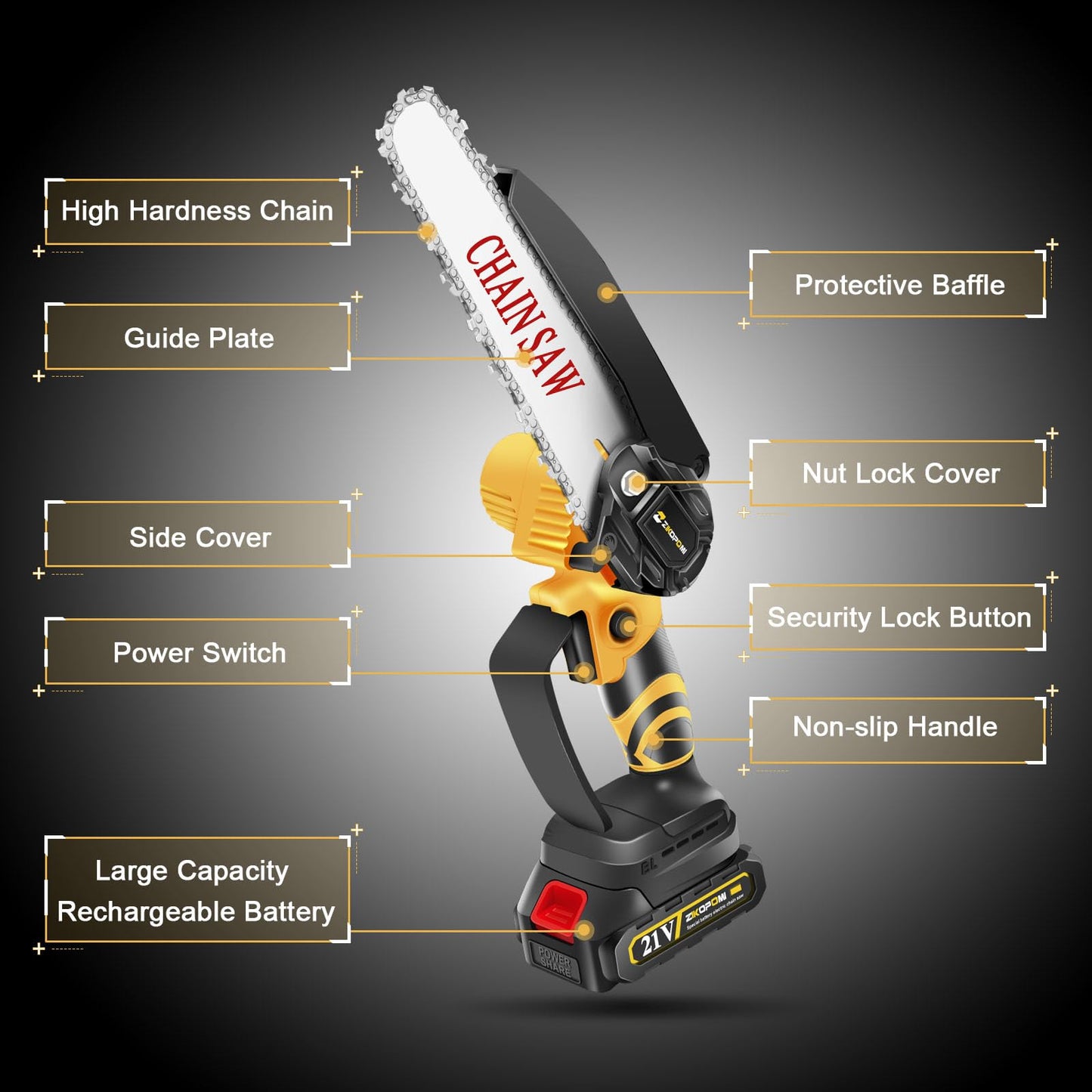 Mini Chainsaw Cordless 6 Inch, Electric Chain Saw, Portable Handheld Small Chainsaw, Battery Powered Hand Saw With Security Lock for Trees Branches - WoodArtSupply