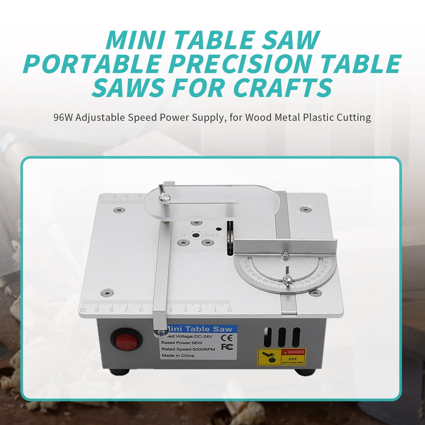 Mini Table Saw for Crafts 4 Blades Metal Chop Saw 96W Adjustable Cut Depth 7-speed Power Supply Portable Cut Off Table Saw for Woodworking Plastic