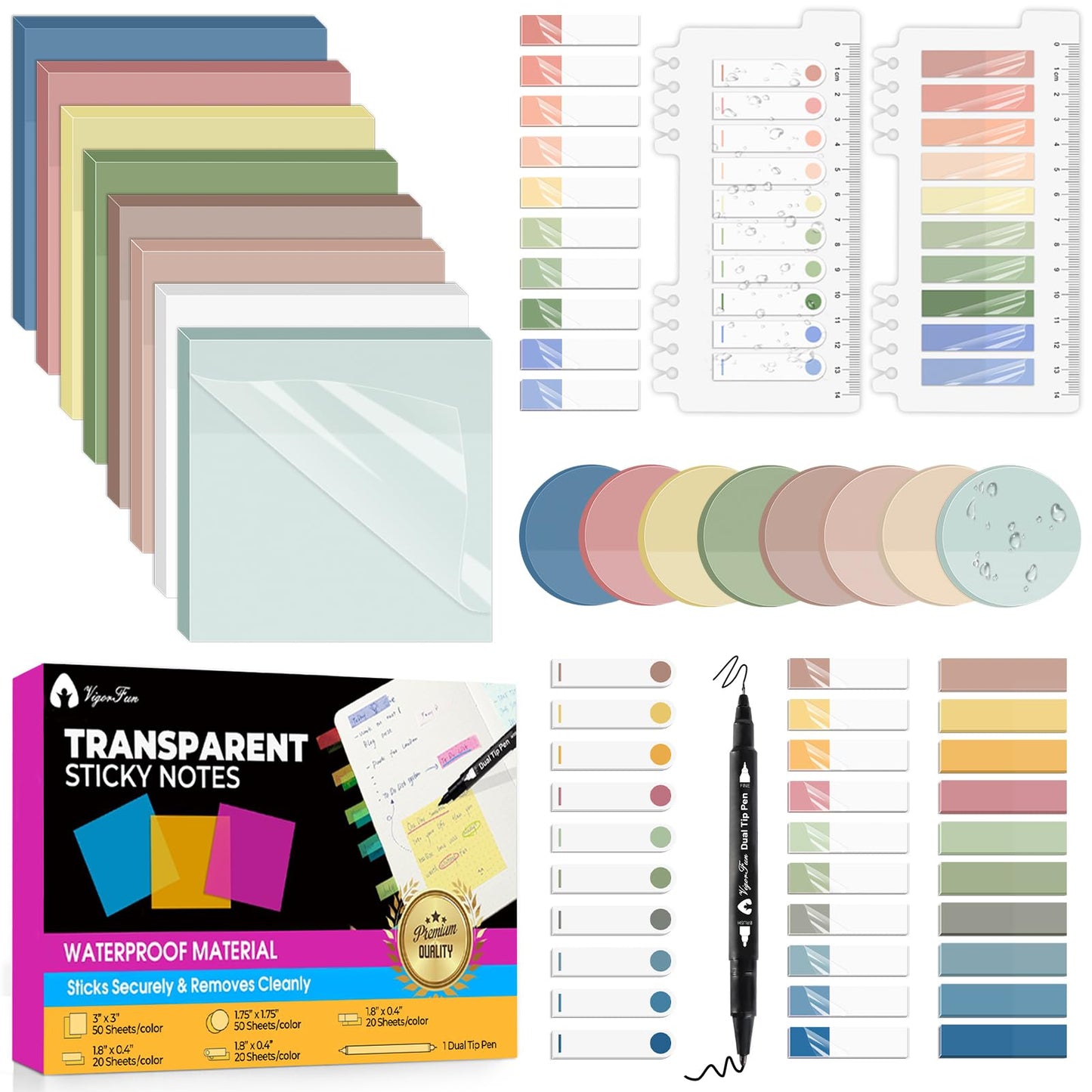 Transparent Sticky Notes, 2000 Sheets Clear Sticky Notes Pads with Pen, Waterproof Self-Stick Translucent Sticky Notes Tabs for Annotation Books, - WoodArtSupply