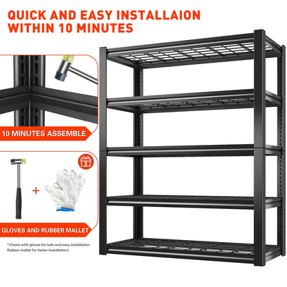 REIBII 40" Wide Garage Storage Shelves Heavy Duty Shelving Unit,72" Tall Garage Shelving for Storage with 5 Tier Adjustable Metal Wire Shelving Unit - WoodArtSupply