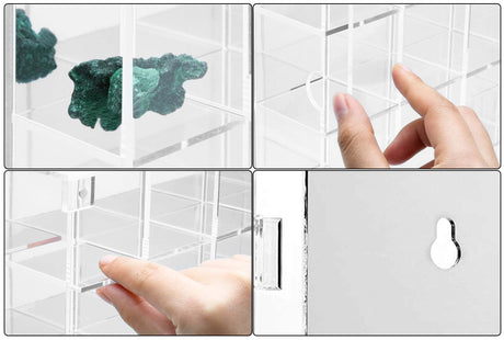 Adjustable Rock Display Case Clear Acrylic Collection Box with Mirrored Arrowhead Stones Storage Display Case Mineral Crystal Collectibles Holder FireOrange