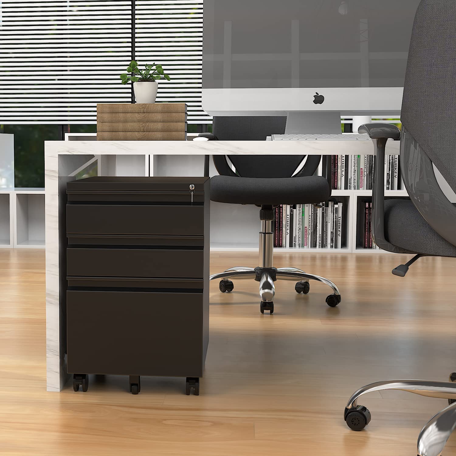 SISESOL 3 Drawer File Cabinet with Lock, Under Desk Metal Filing Cabinet for Home Office,Lockable Rolling File Cabinet with 2 Keys for SISESOL