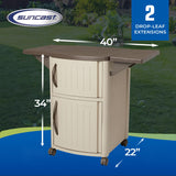 Suncast DCP2000 Portable Outdoor Patio Backyard Grilling Entertainment Serving Prep Station Table with Cabinet Storage and Drop Leaf Extensions, Suncast