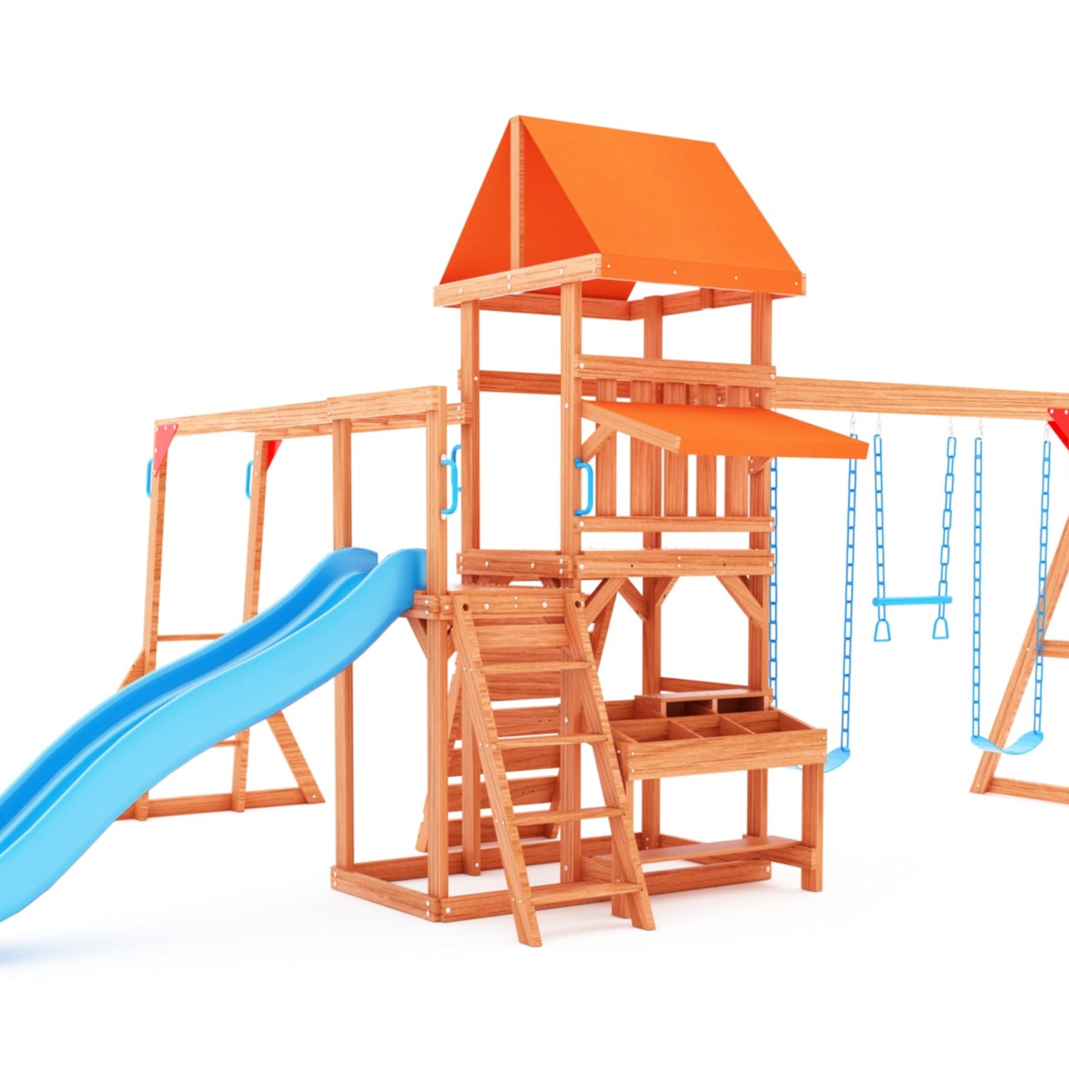 Dolphin Playground Wooden Swing Sets for Backyard, Outdoor Playset for Kids 3-10 with Monkey Bar, Picnic Table, 8FT Slide, Playhouse, Belt Swing, DOLPHIN PLAYGROUND T