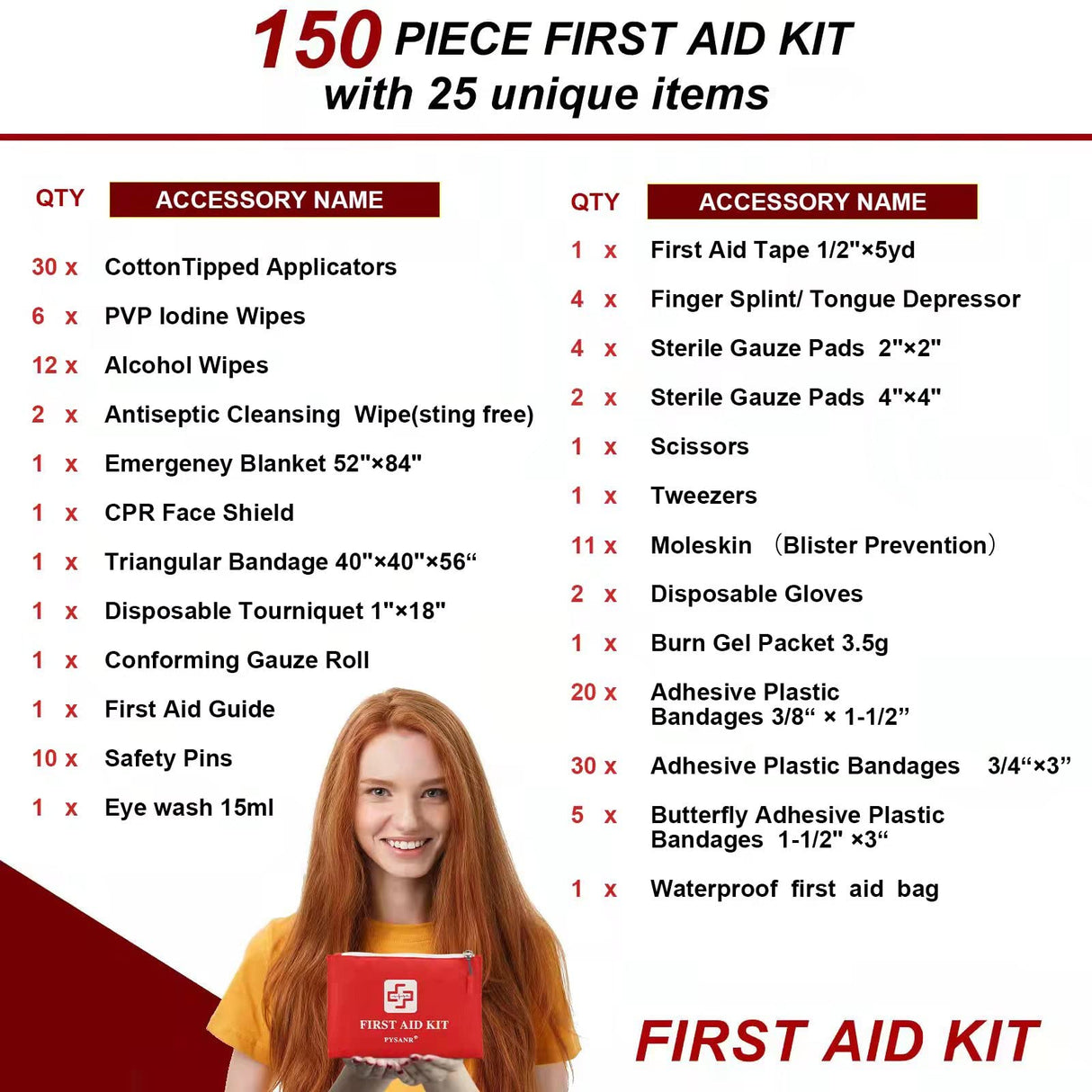 PYSANR Small First Aid Kit, 150 Piece with Foil Blanket, Scissors First Aid Bag for Emergency, Home, Camping, Travel, Sports, Office, Outdoor, Car, PYSANR