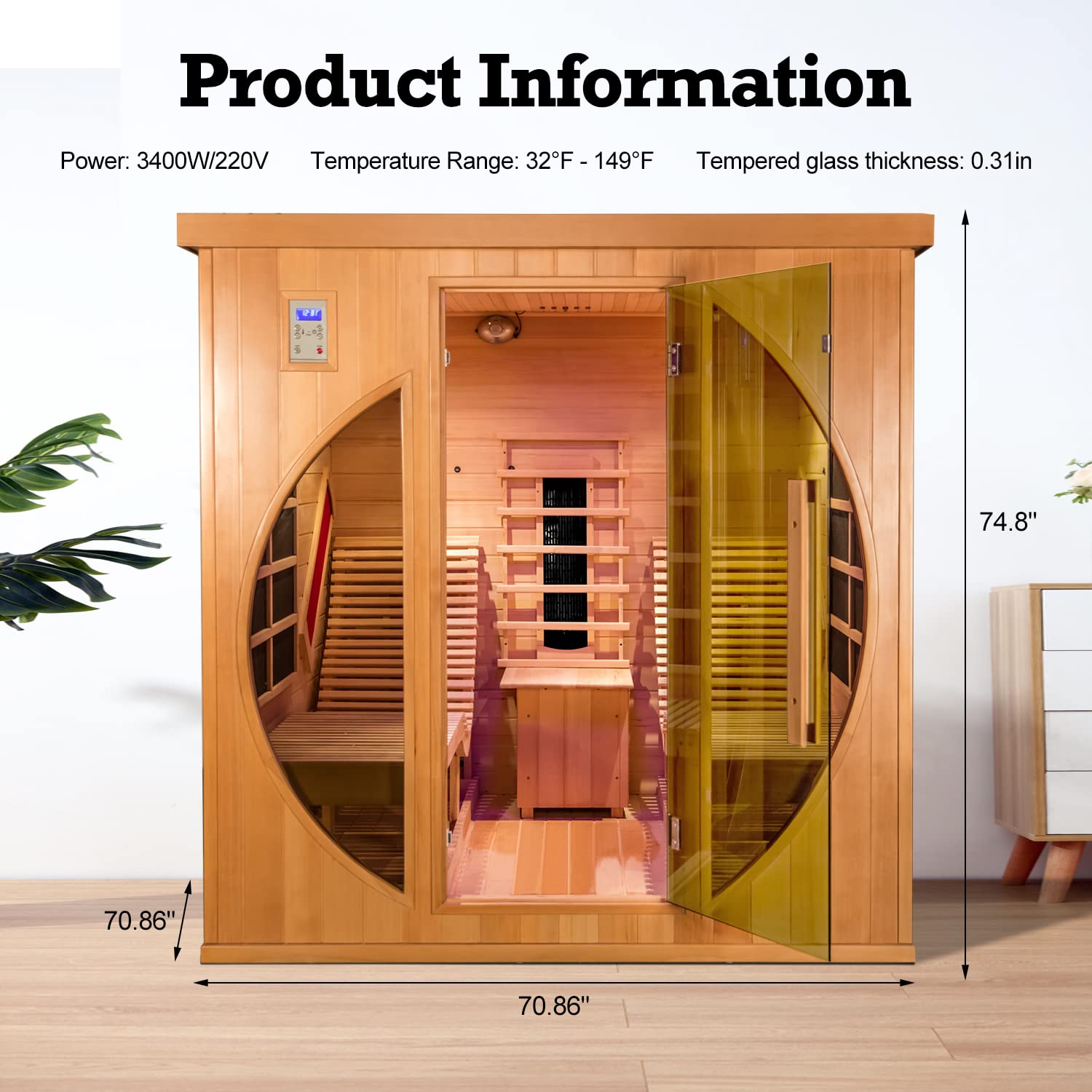 ZONEMEL Far Infrared 2 Person Wooden Sauna Room with Recliner, Red Cedar Luxury Indoor Sauna with 9 Heating Panels, Oxygen Bar, 3400 Watt, Infrared ZONEMEL