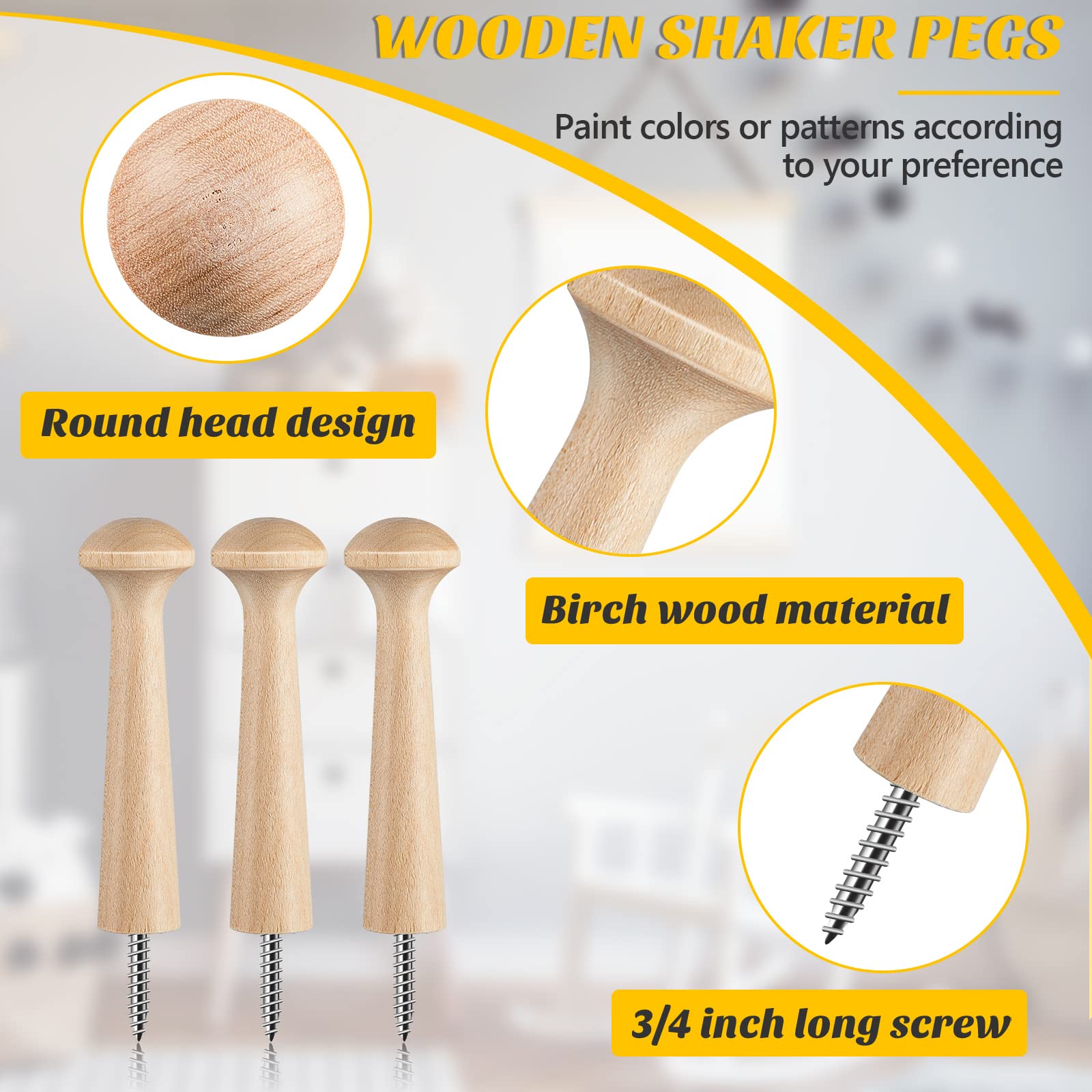 Shaker Pegs 3-1/2 Inch with 1/2 Inch Tenon, Bag of 25 Unfinished Birch Wood  Shaker Peg Hooks, Smooth, Strong and Ready to Paint, DIY (3-1/2 Inches x