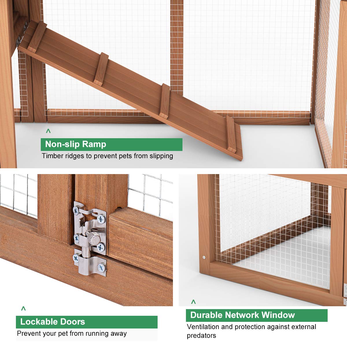 Tangkula Large Chicken Coop, 58‘’ Wooden Hen House Outdoor Backyard Garden Bunny Rabbit Hutch with Ventilation Door, Removable Tray & Ramp Chicken - WoodArtSupply