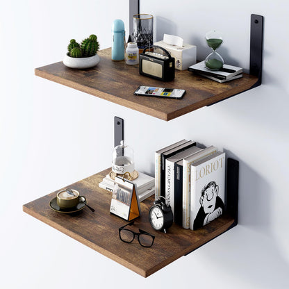 Inforth Rustic Floating Shelves - Modern 12” Deep Wall-Mounted Bookshelf for Stylish Home Decor - WoodArtSupply