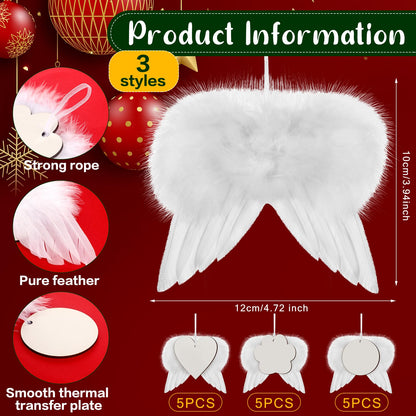 32 Pcs Christmas White Angel Wings Ornament 4.7 x 4 Inch Feather Hanging Decor with Wood Sublimation Ornament Blanks Angel Wings for Crafts Christmas - WoodArtSupply