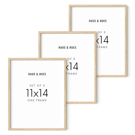 HAUS AND HUES 11"x14" Beige Oak Wood Frames Set of 3-11x14 Wood Frame, 11x14 Picture Frame Wood, 11x14 Frame 3 Pack, 11x14 Picture Frame Set of 3, HAUS AND HUES