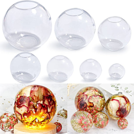 RESINWORLD Large Resin Box Molds with Lids, 3D Jar Silicone Mold + 7 Sizes 3D Sphere Silicone Molds for Resin, Large Clear Silicone Ball Mold ResinWorld