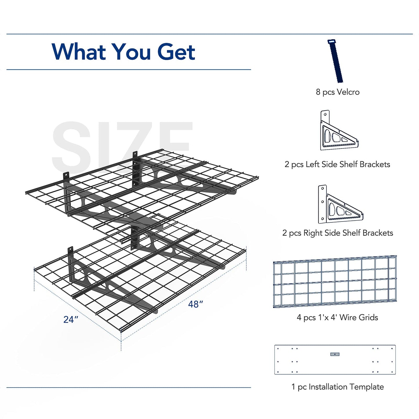 FLEXIMOUNTS 2 tier 2-Pack 2x4ft 24-inch-by-48-inch Wall Shelf Garage Storage Rack Wall Mounted Floating Shelves, Black - WoodArtSupply