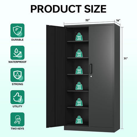 Letaya Metal Storage Cabinets with Lock, Tall Locker Organizer Steel Cabinets, Adjustable Layers Shelves 2 Doors for Home, Office, Letaya