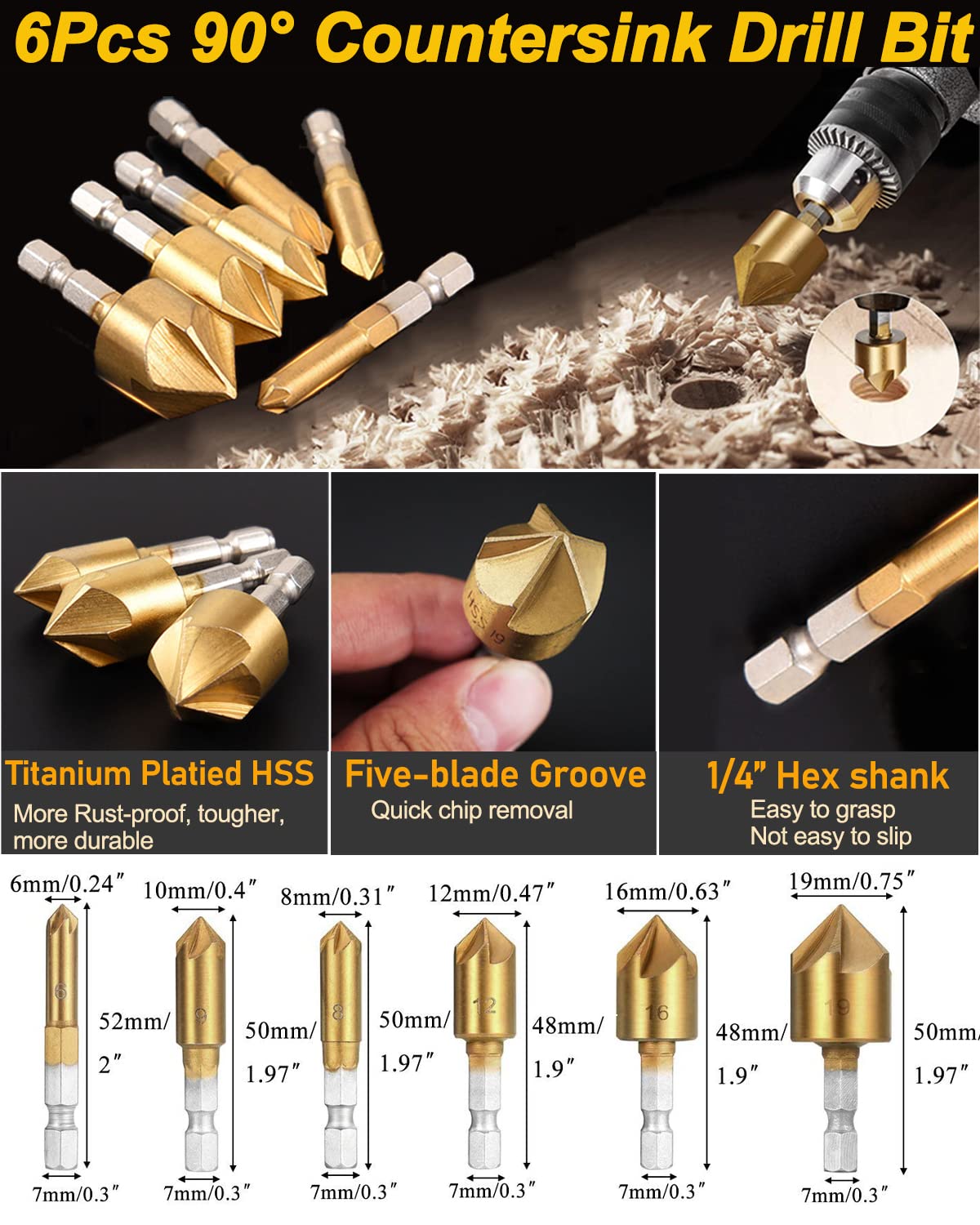 Rocaris 32 Pack Woodworking Chamfer Drilling Tools, Including Countersink Drill Bits, L-Wrench, Wood Plug Cutter, Step Bit, Center Punch, Cutting