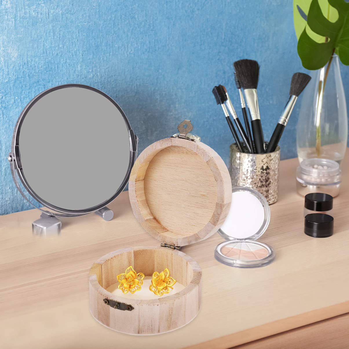 Healifty 2PCS wooden jewelry organizer Unfinished Wood Box Wedding Round Gift Box Storage Organizer Craft Box for Arts Hobbies and Home Storage Home Healifty