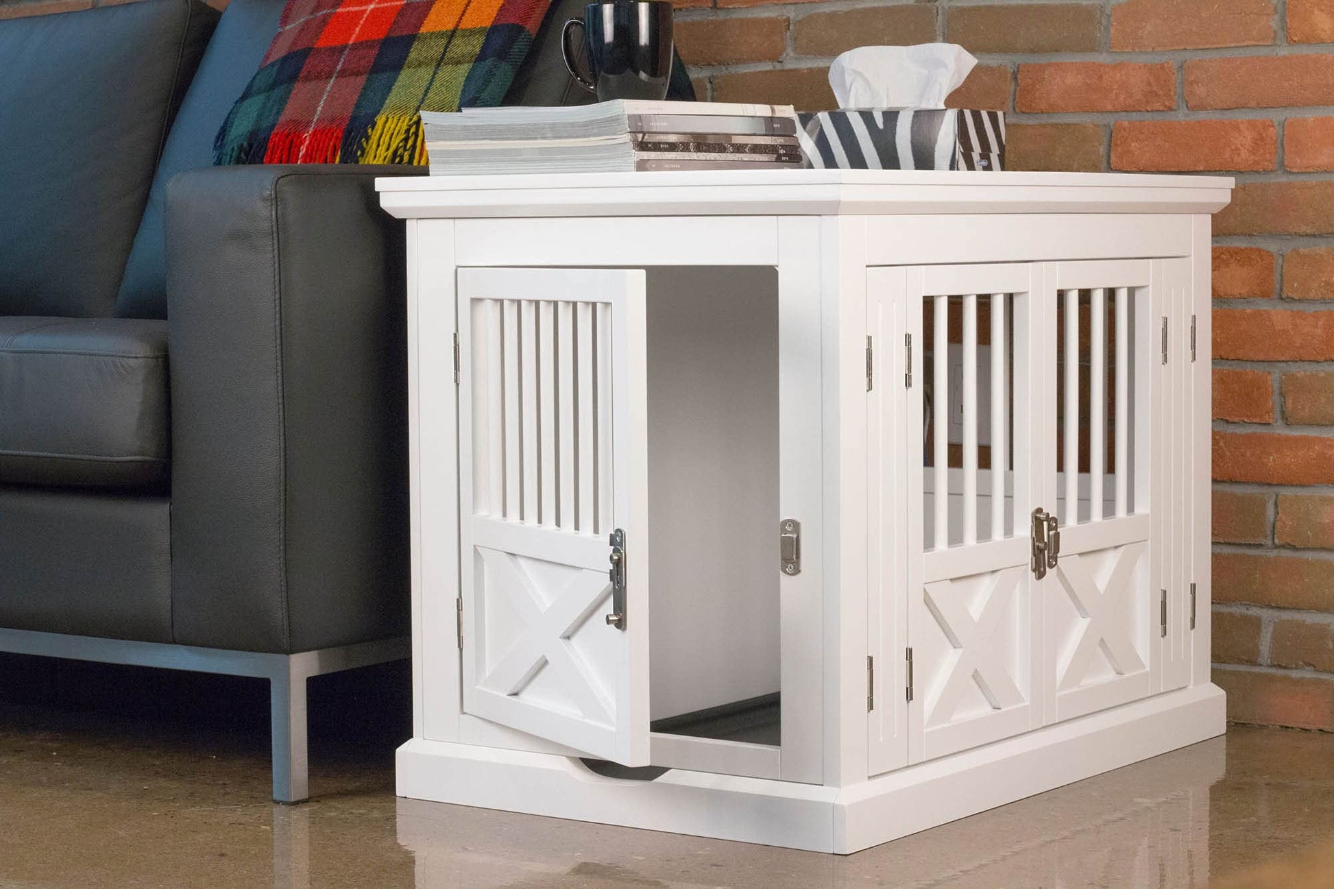 zoovilla Merry Products Triple Door Medium Dog Crate, Dog Kennel, Dog Cage, White - WoodArtSupply