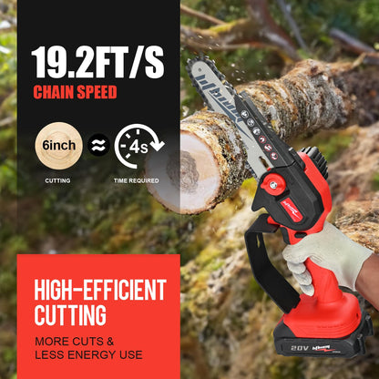 Cordless Mini Chainsaw, 20V Max Battery 6 Inch Small Chain Saw, One-Hand Handheld Electric Portable Chainsaw for Cutting Wood Trimming and - WoodArtSupply