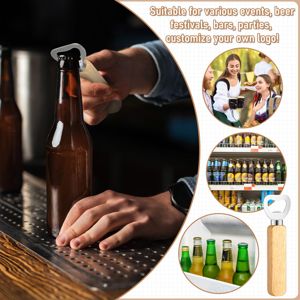 SiliFine 60 Pcs Laser Blanks Product Laser Engraving Material Kit Including DIY Wooden Blank Bottle Opener, Wooden Keychain, and Bamboo Pen for SiliFine