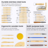 Arteza Pottery & Polymer Clay Tools, 42-Piece Sculpting Set, Steel Tip Tools with Wooden Handles, for Pottery Modeling, Smoothing, Carving & Ceramics ARTEZA