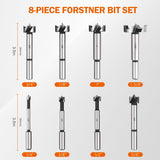 KENDO 8 Piece Forstner Bit Set, Made of Alloy Steel, Forstner Bits for Woodworking, Auger Opener Round Shank Drilling Cutting Tool for Hardwood, Kendo