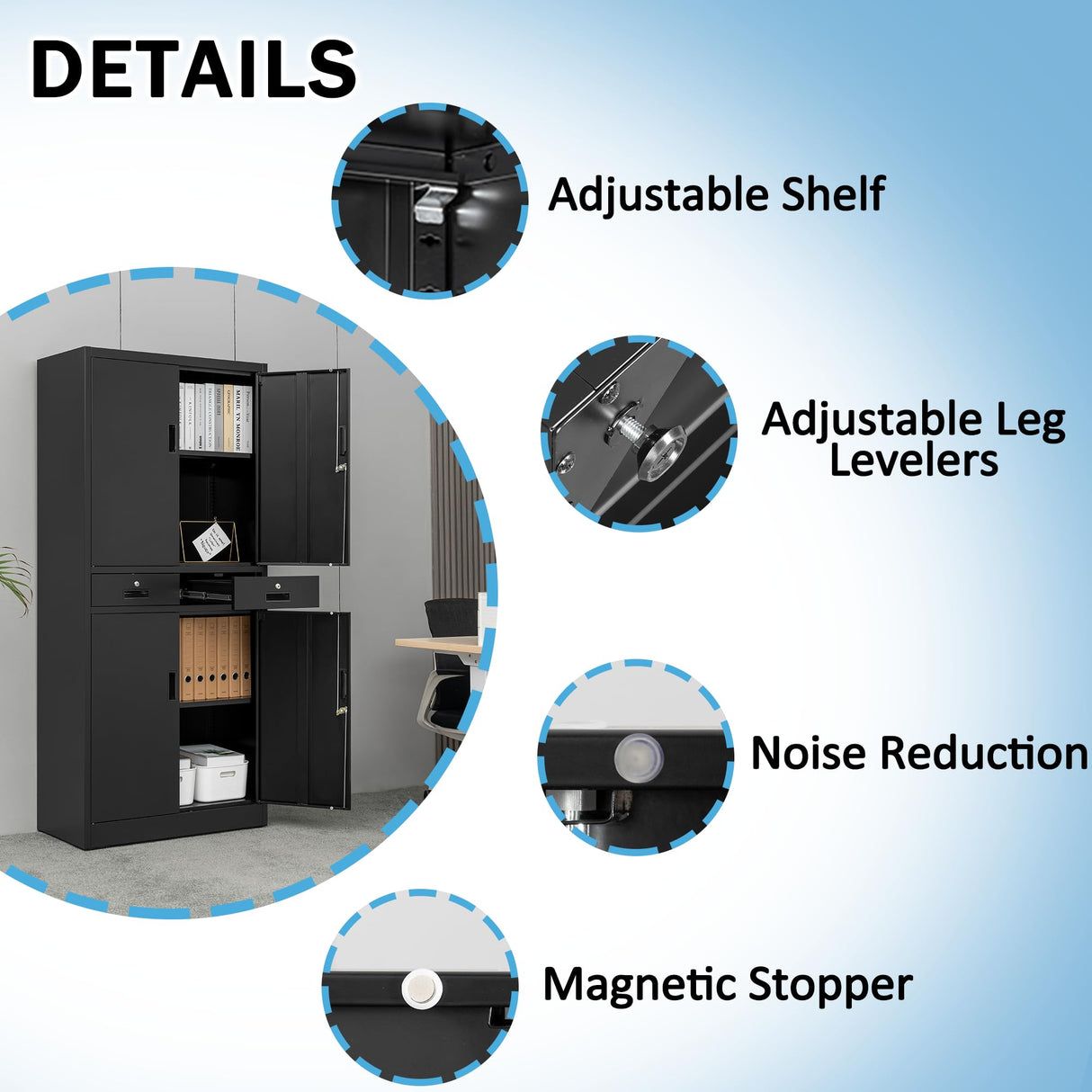 iDEKAI Metal Storage Cabinet with Lock, 71" Garage Storage Cabinets with 2 Lockable Drawers and 4 Adjustable Shelves,Tall File Cabinet, Tool Cabinet iDEKAI