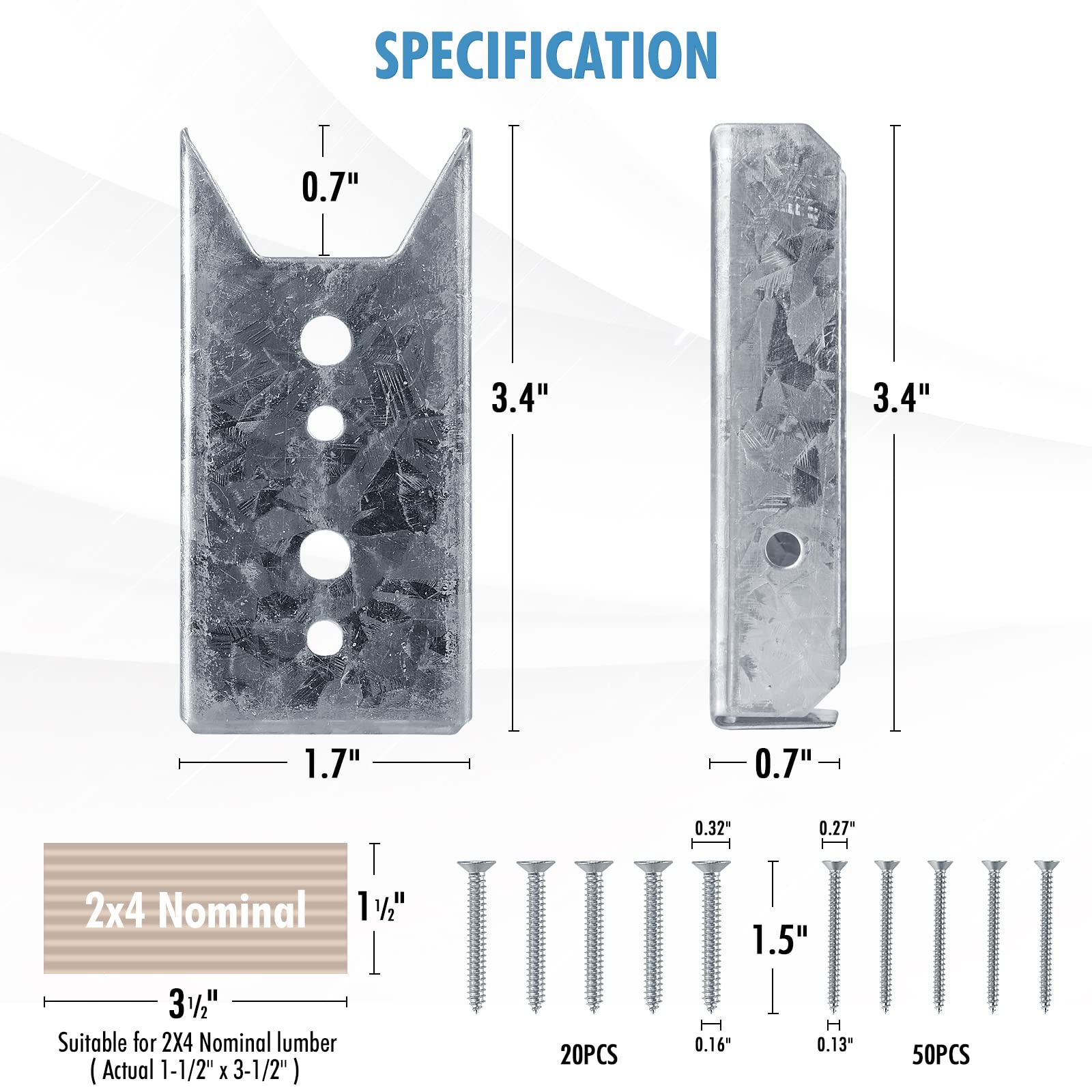 LukLoy Fence Bracket Repair Kit 10 Pack Galvanized 2x4 Brackets for Wood Rail Includes 70pcs 304 Stainless Steel Screws - WoodArtSupply