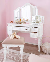 RR ROUND RICH DESIGN Jewelry Box - Made of Solid Wood with 4 Drawers Organizer and Built-in Necklace Carousel and Large Mirror White RR ROUND RICH DESIGN