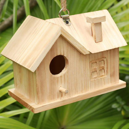 Bird House Outdoors Hanging Bird House for Outside - Unfinished Wooden Birdhouse for Painting - Sheltered Warm Place for Small Birds Bluebird House-