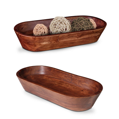 Wooden Dough Bowl - Dark Burnt Acacia Wood Rustic Dough Bowl - Handmade Decorative Bowls for Home Decor, Bathroom, Kitchen Counter, & More - Large - WoodArtSupply