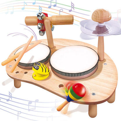 CozyBomB Kids Drum Set for Toddlers: Montessori Musical Instruments Set Toddler Toys - 7 in 1 Wooden Musical Kit Baby Sensory Educational Toys - - WoodArtSupply