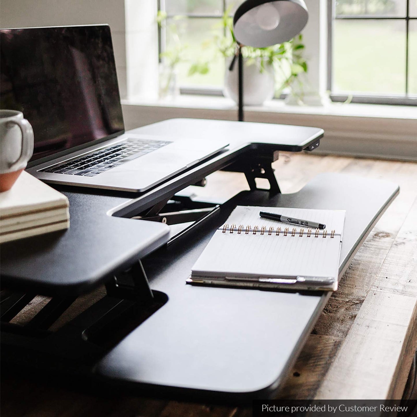 FLEXISPOT Electric Standing Desk Converter 36" Wide Motorized Stand up Desk Riser for Monitor and Laptop,Black Height Adjustable Desk for Home Office - WoodArtSupply