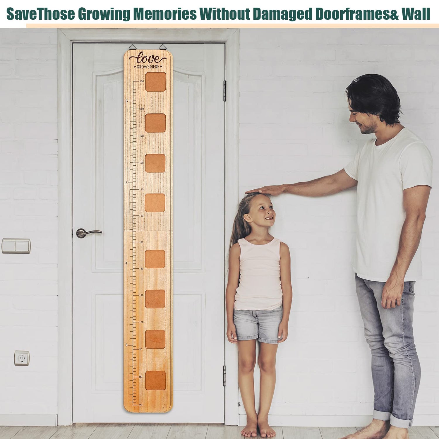 Wood Growth Chart for Kids with Picture Frames Boho Wooden Height Measurement Ruler Milestone Markers Foldable Height Chart for Kids Measuring Chart Chunful