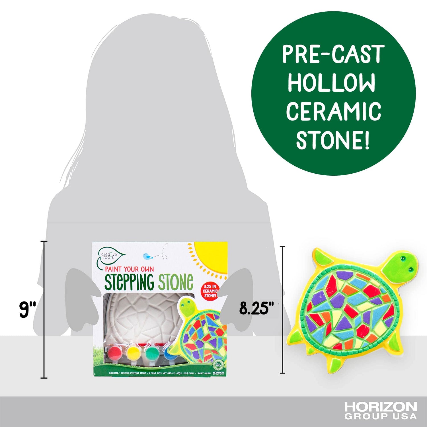 Creative Roots Mosaic Turtle Stepping Stone, Includes 8.25" Ceramic Stepping Stone & 6 Vibrant Paints, Mosaic Stepping Stone Kit, Paint Your Own Creative Roots