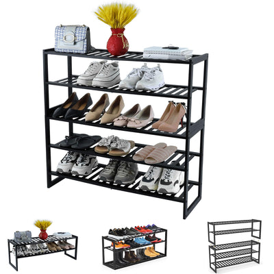 Jripae Shoe Rack Bamboo 5 Tier Shoe Organizer, Storage 20-25 Pairs for Closet Entryway, Stackable Large Tall Shoe Shelf Holder Stand Cubby for Door