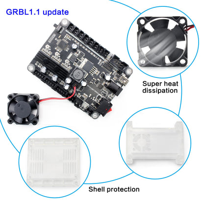 TMMOTOR 3-Axis Update GRBL 1.1f CNC Controller with Emergency and Limit Switch Fuction, CNC Router Engraver Machine GRBL Controller Board with Fan