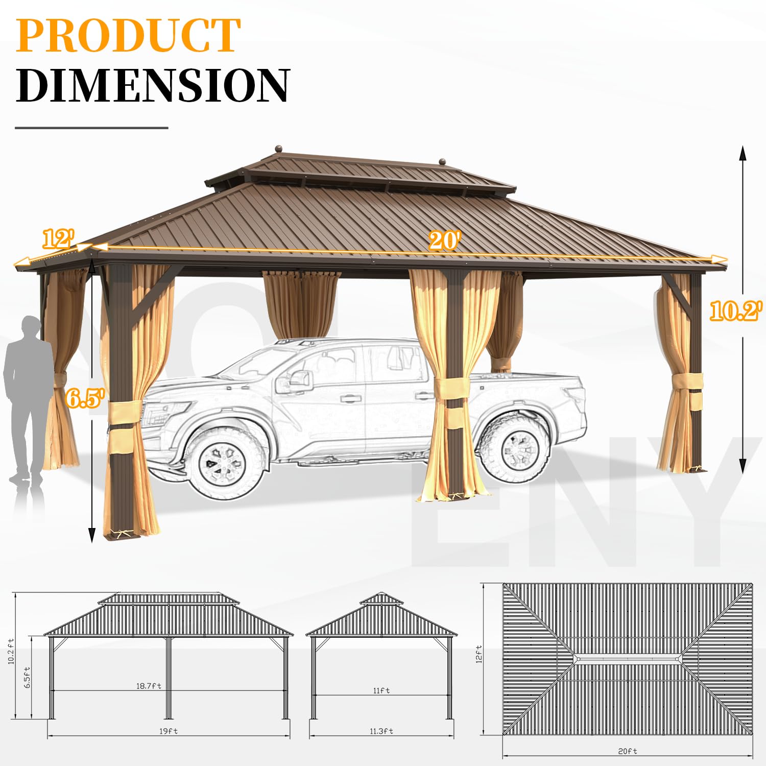 YOLENY 12' X 20' Hardtop Gazebo, Galvanized Steel Ventilation Double Roof Aluminum Frame, Curtains and Netting Included, Outdoor Gazebo for Garden, - WoodArtSupply